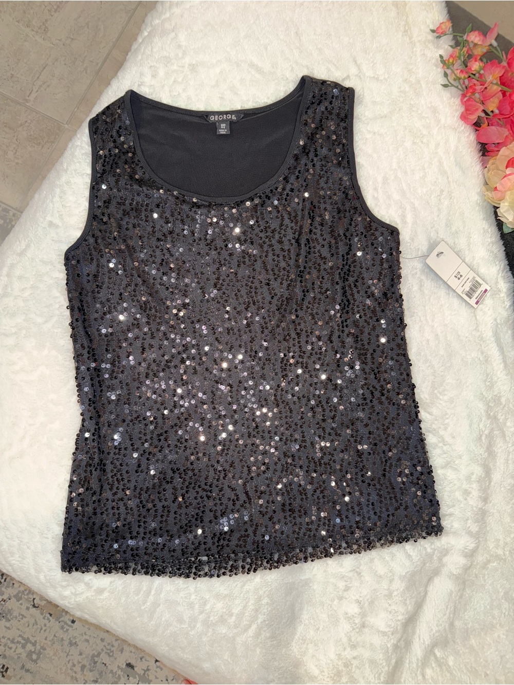 2 x 20$ George Black Sequin Tank Top Size S